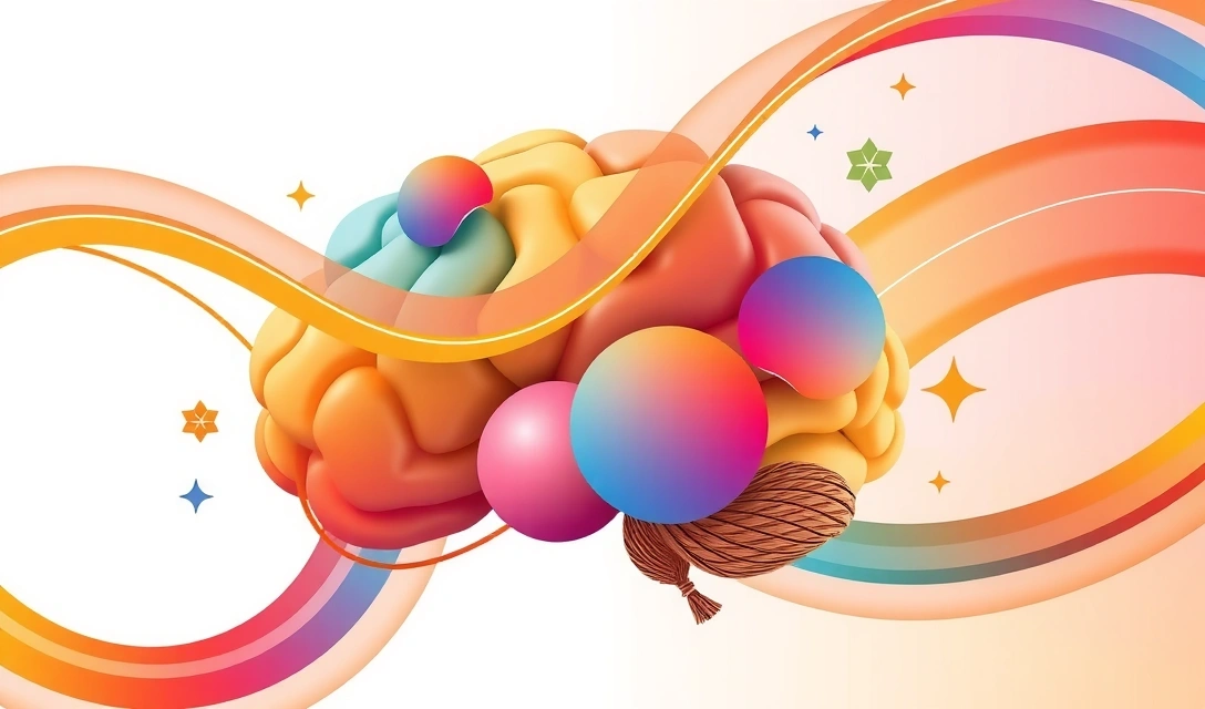 A vibrant, abstract visual metaphor for knowledge and well-being, clean and inviting, with elements representing brain health and cellular function